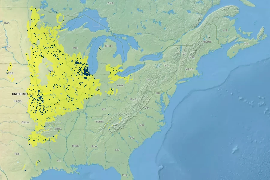 Helianthus grosseserratus Native Range