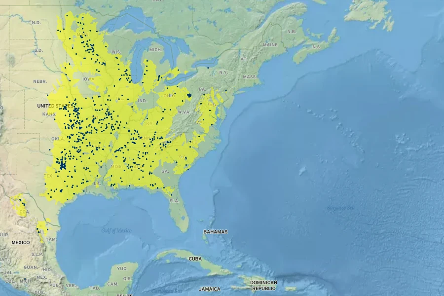 Helianthus hirsutus Native Range
