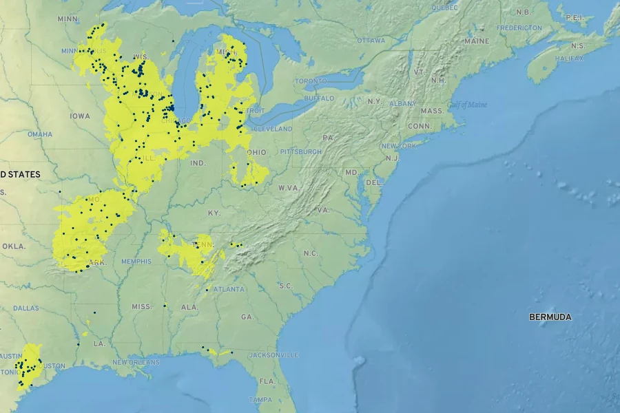 Helianthus occidentalis Native Range