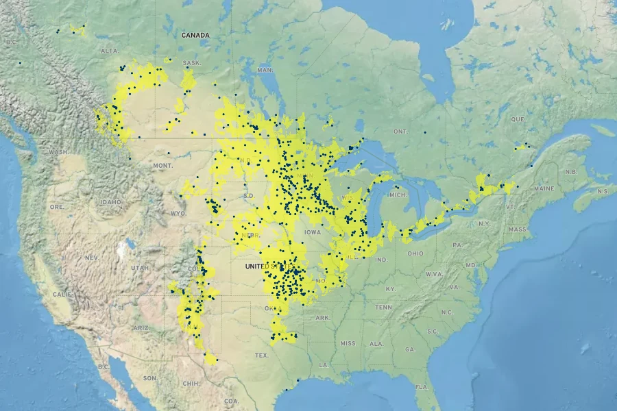 Helianthus pauciflorus Native Range