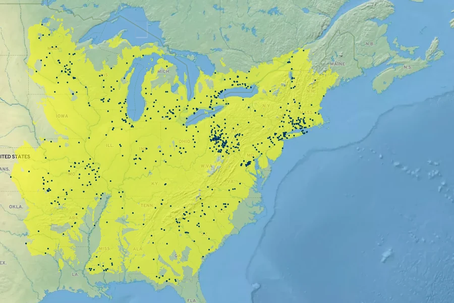 Helianthus strumosus Native Range