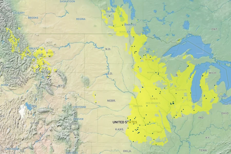 Helianthus ×laetiflorus Native Range