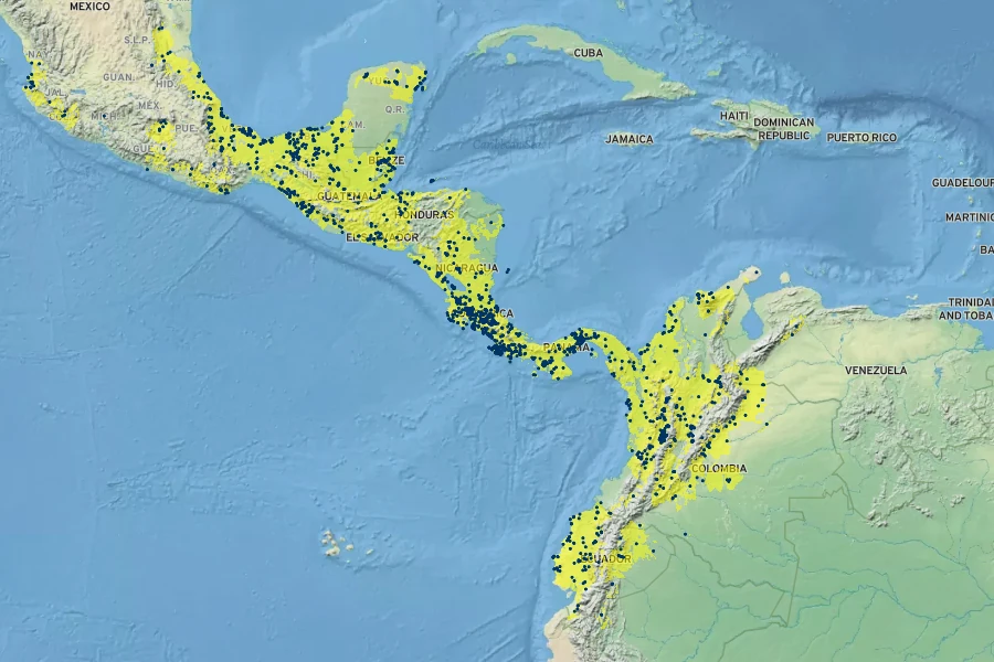 Heliconia latispatha Native Range