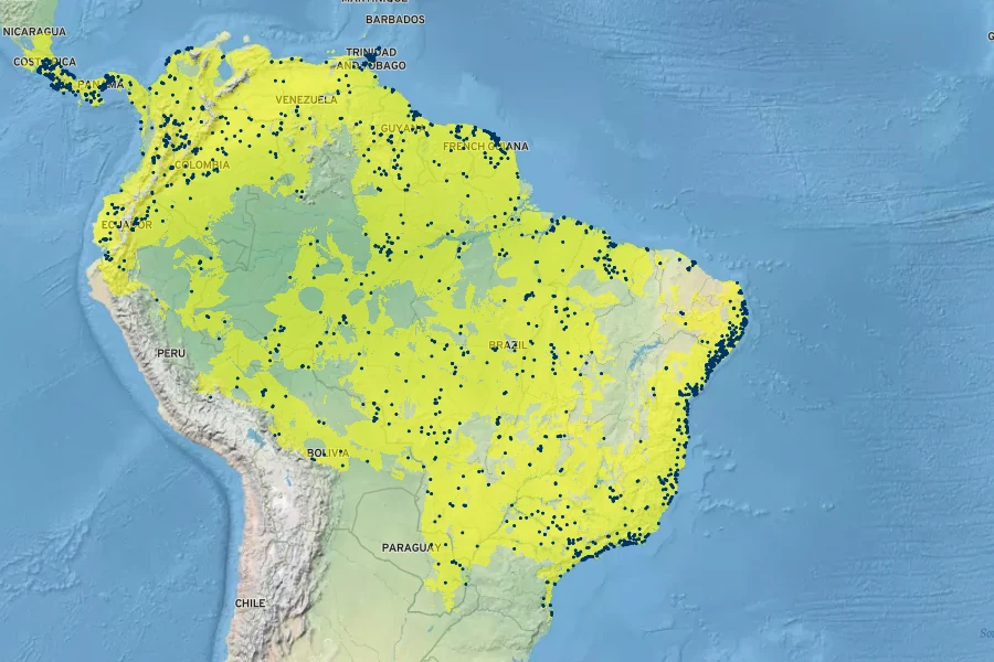 Heliconia psittacorum Native Range