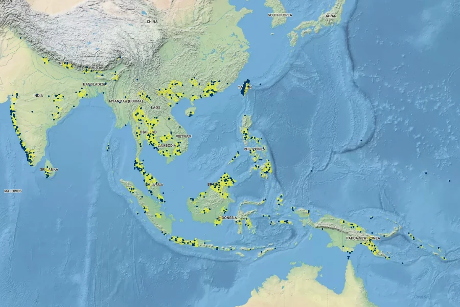 Hellenia speciosa Native Range