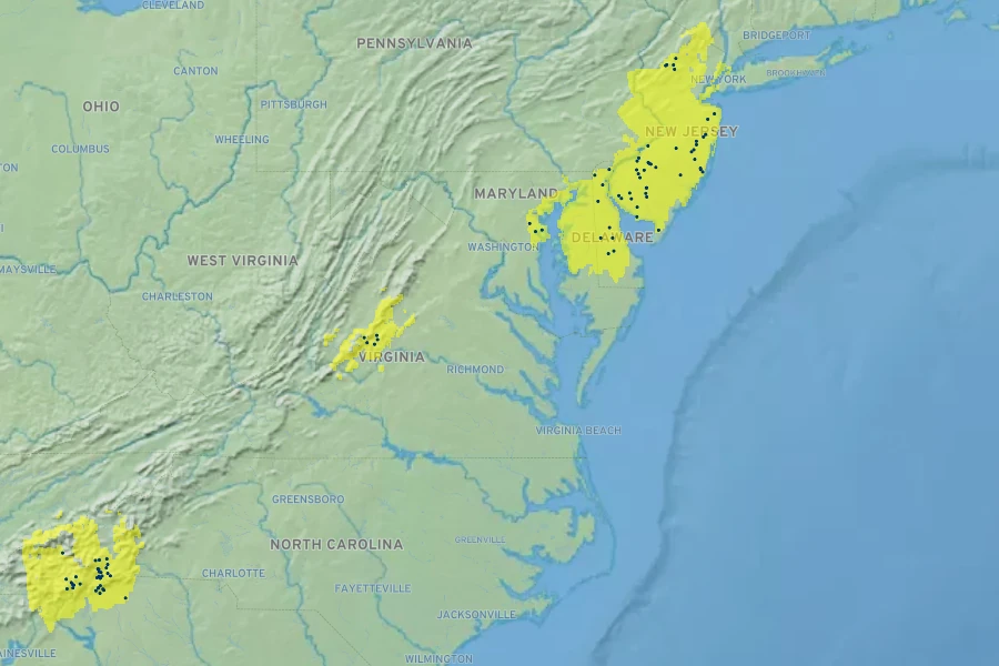 Helonias bullata Native Range