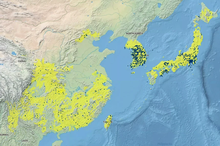 Hemerocallis fulva Native Range