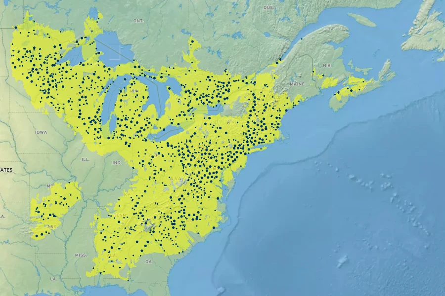 Hepatica americana Native Range