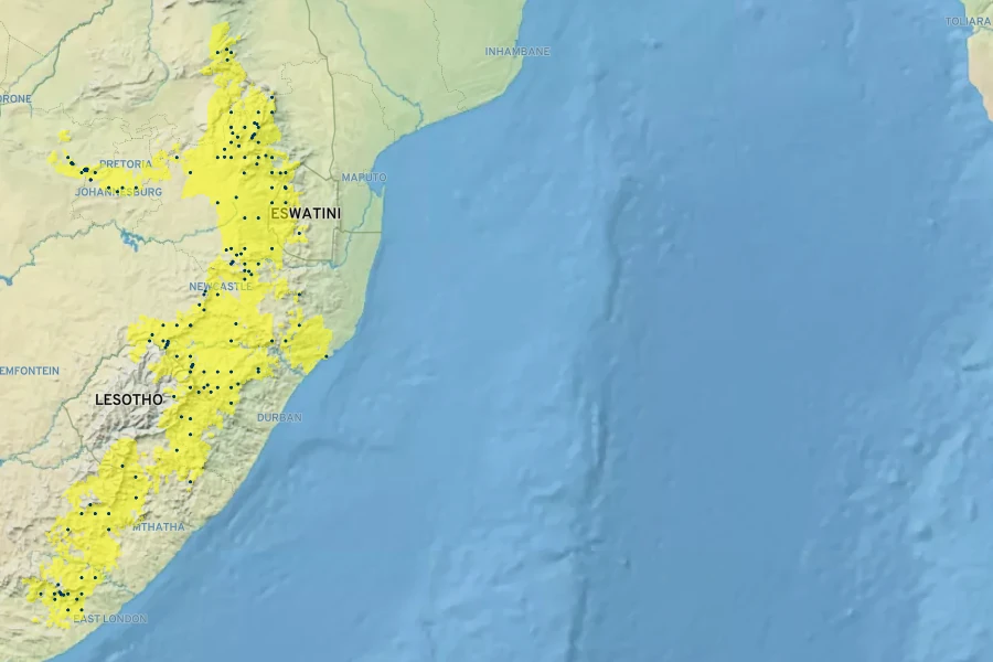 Hesperantha coccinea Native Range