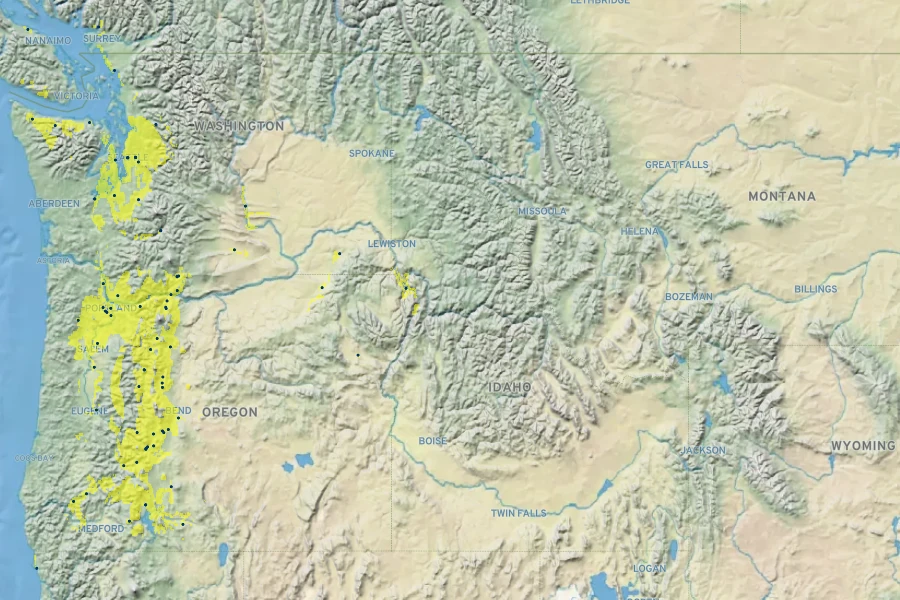 Heuchera chlorantha Native Range