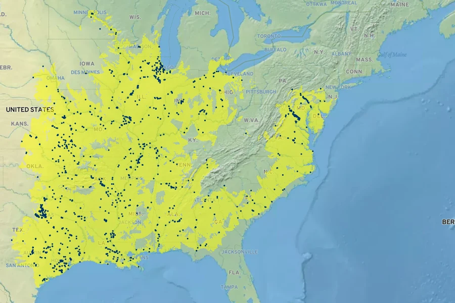 Hibiscus laevis Native Range