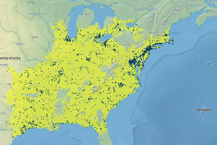 Hibiscus moscheutos Native Range