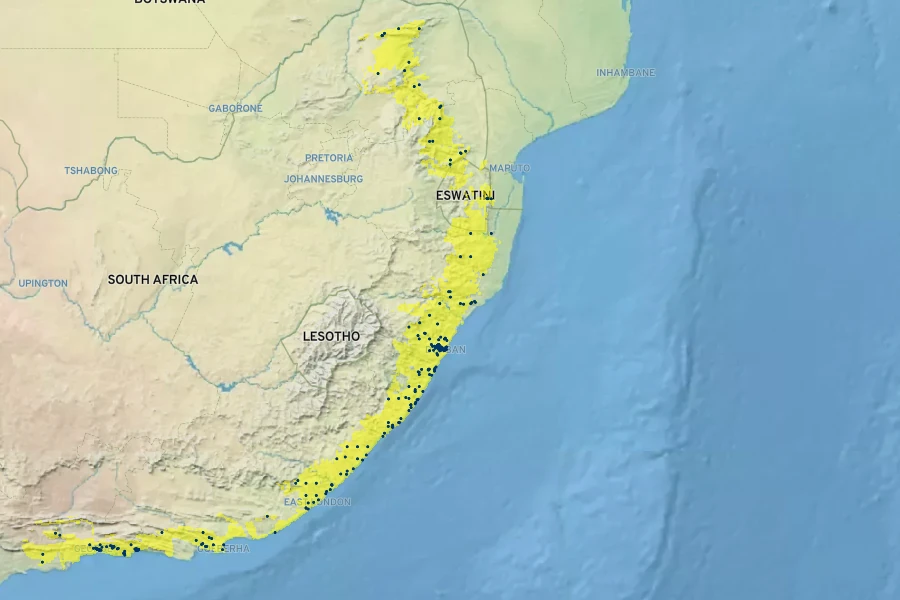 Hibiscus pedunculatus Native Range