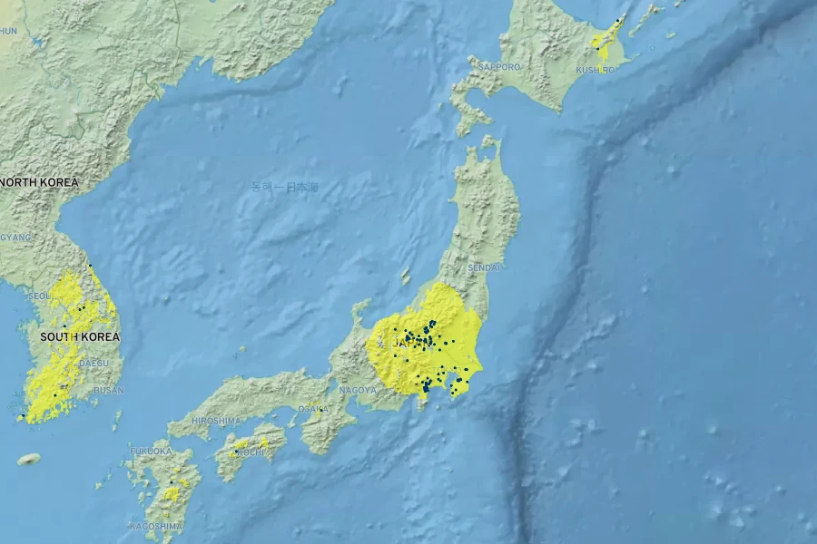 Hosta lancifolia Native Range