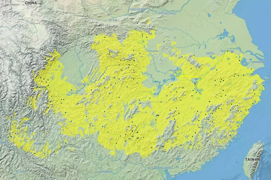Hosta ventricosa Native Range