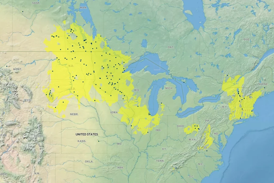Humulus lupulus var. lupuloides Native Range