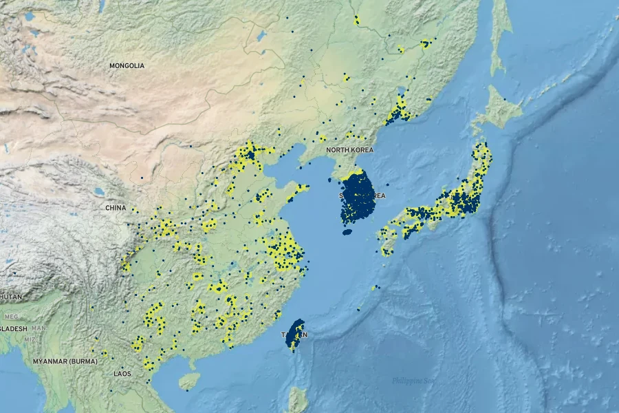 Humulus scandens Native Range