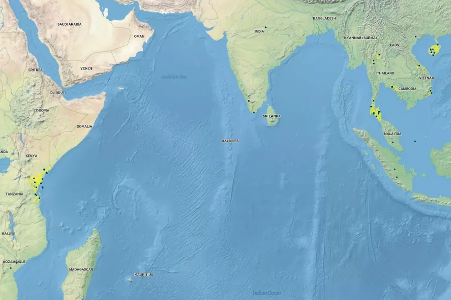 Hunteria zeylanica Native Range
