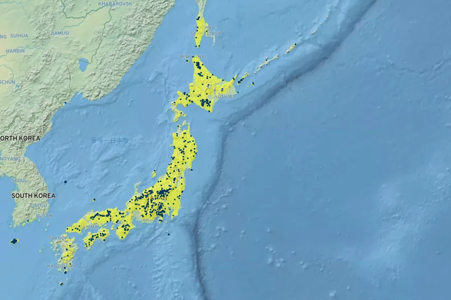 Hydrangea petiolaris Native Range