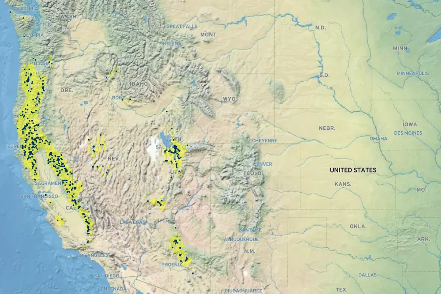 Hydrophyllum occidentale Native Range