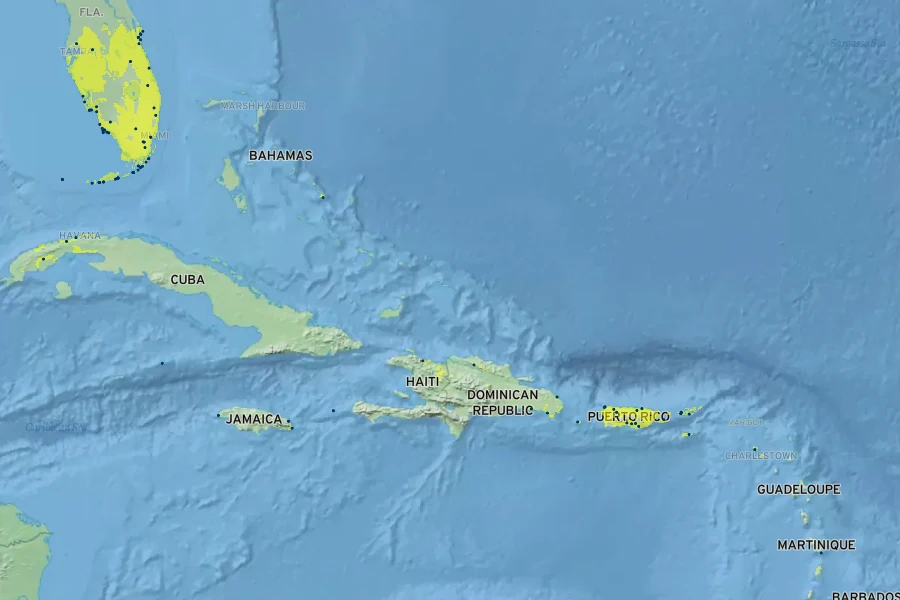 Hymenocallis latifolia Native Range