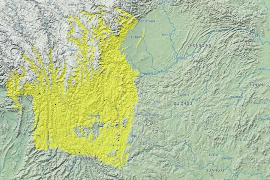 Hypericum beanii Native Range