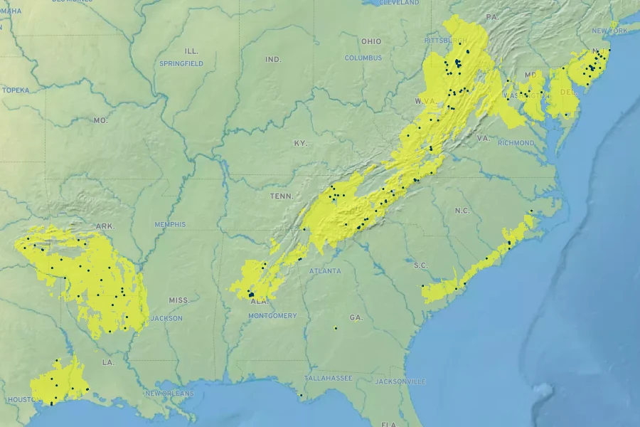 Hypericum densiflorum Native Range