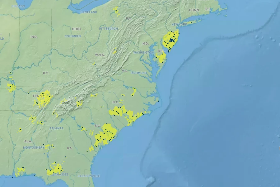 Hypericum denticulatum Native Range