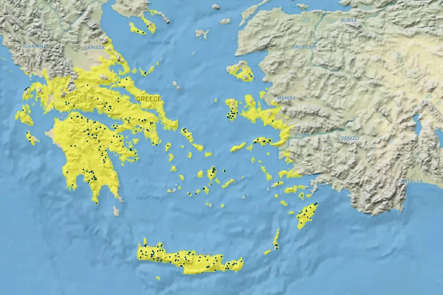 Hypericum empetrifolium Native Range