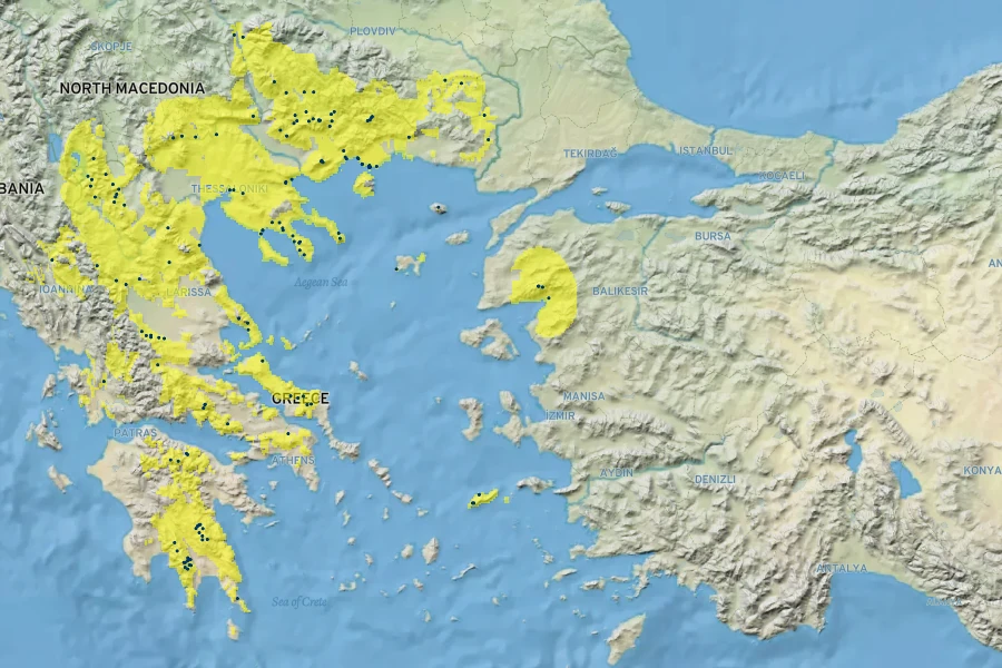 Hypericum olympicum Native Range