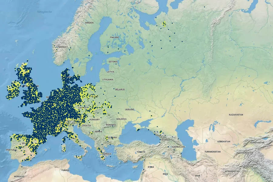 Hypericum tetrapterum Native Range