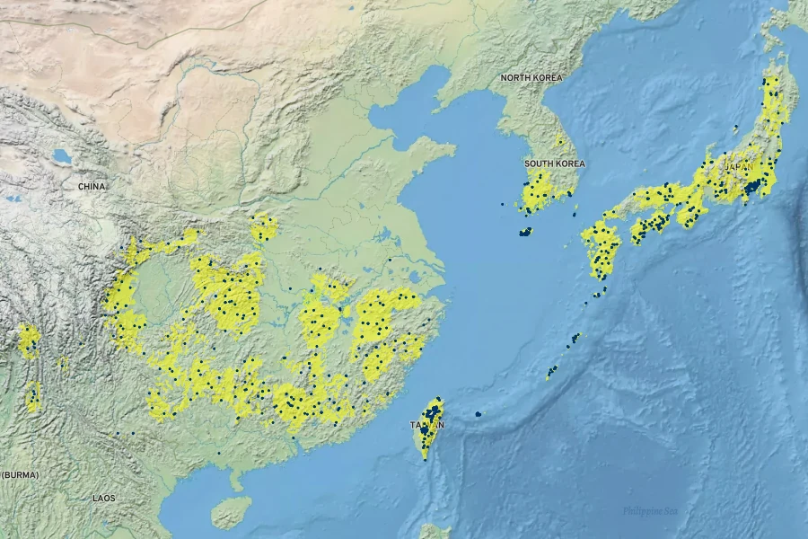 Idesia polycarpa Native Range