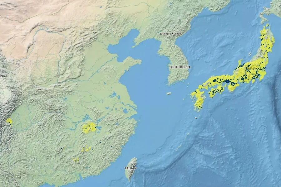 Ilex serrata Native Range