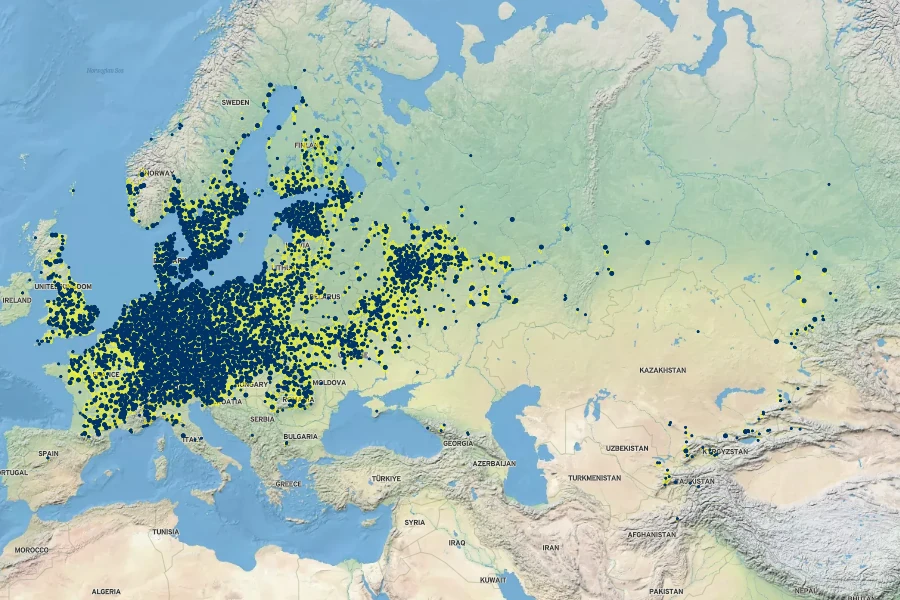 Impatiens parviflora Native Range