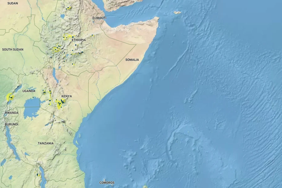 Impatiens tinctoria Native Range