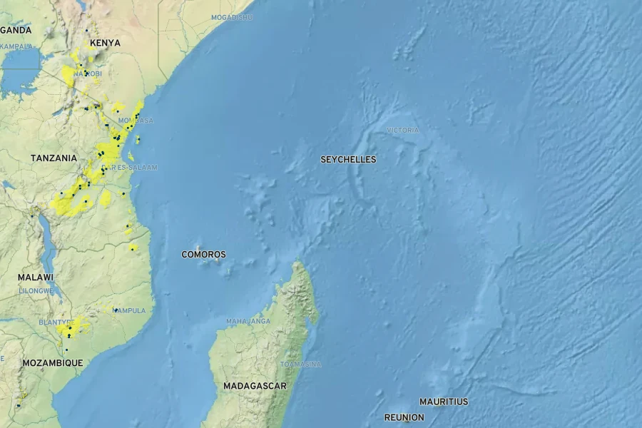 Impatiens walleriana Native Range