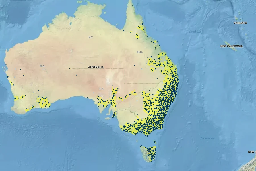 Indigofera australis Native Range