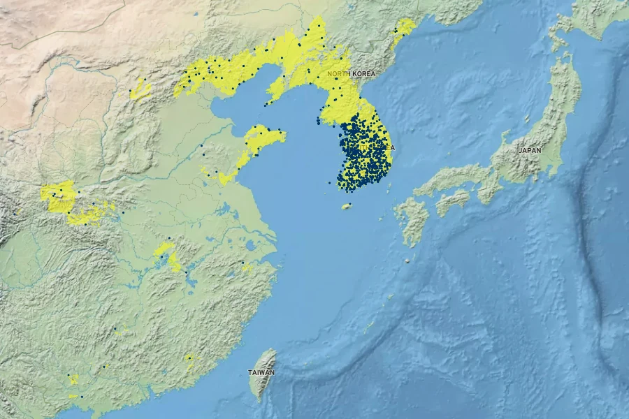 Indigofera kirilowii Native Range