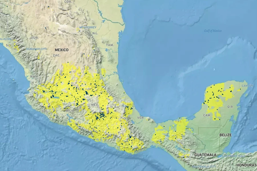 Ipomoea tricolor Native Range