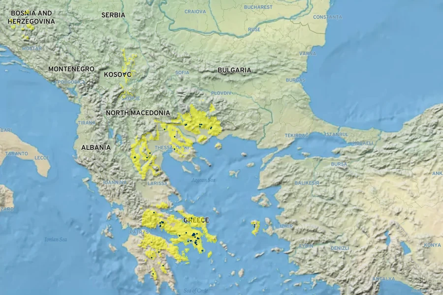 Iris attica Native Range