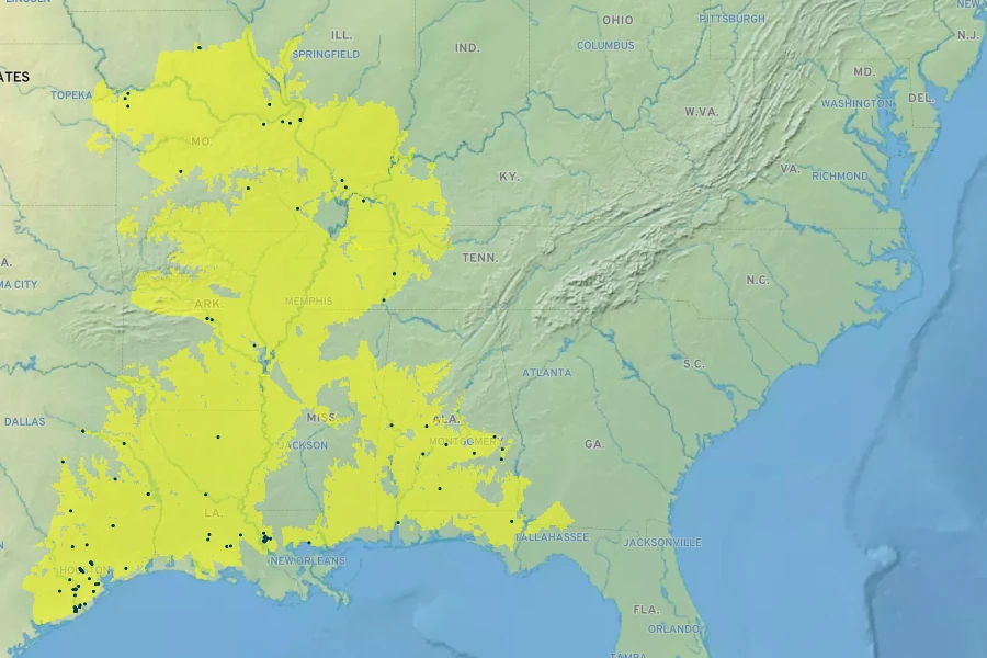 Iris brevicaulis Native Range