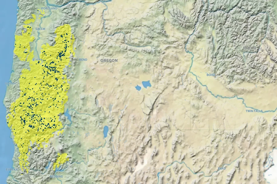 Iris chrysophylla Native Range