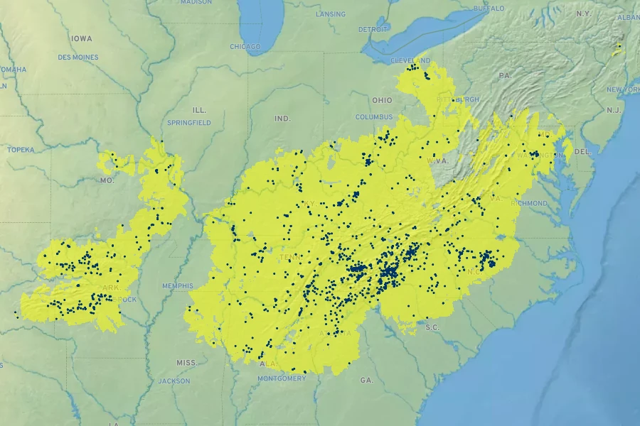 Iris cristata Native Range