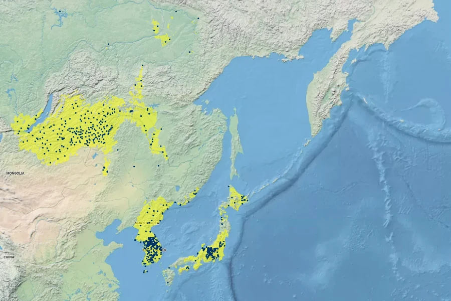 Iris sanguinea Native Range