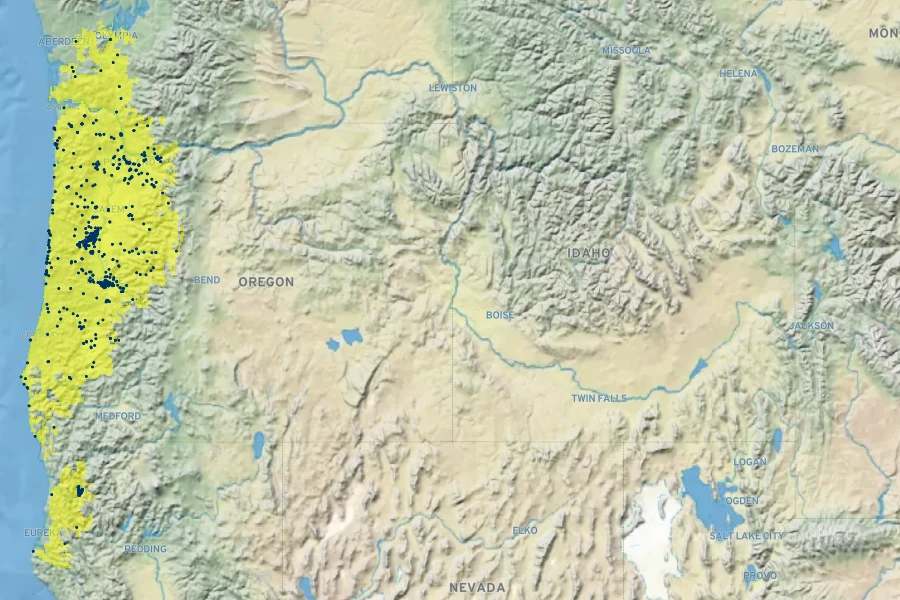 Iris tenax Native Range