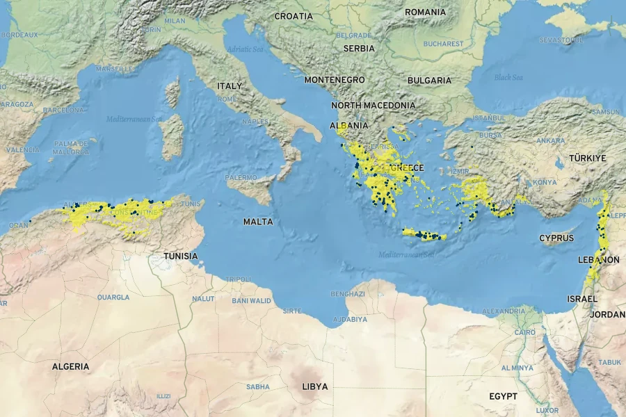 Iris unguicularis Native Range