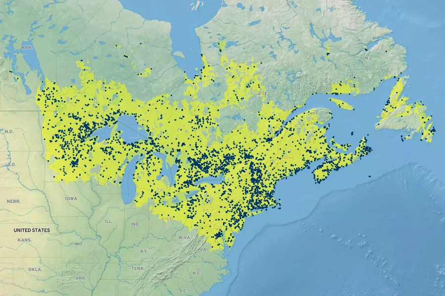 Iris versicolor Native Range