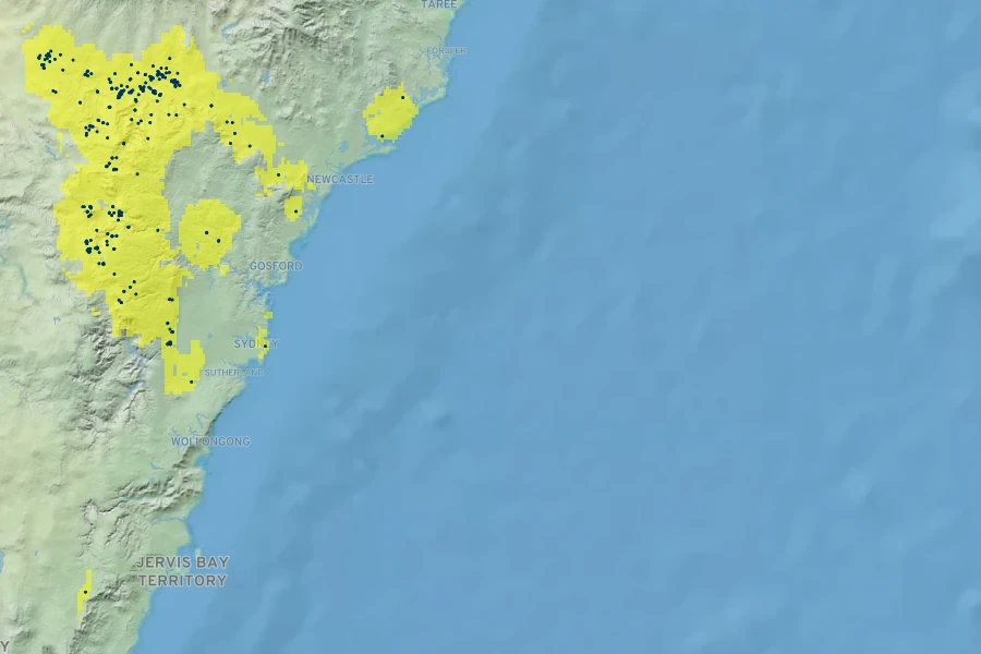 Isopogon dawsonii Native Range