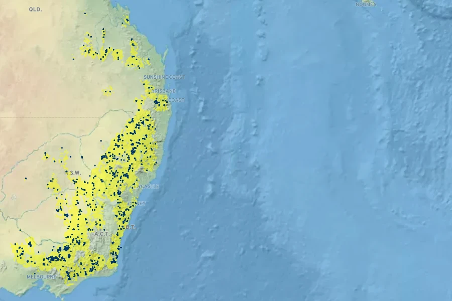 Isotoma axillaris Native Range