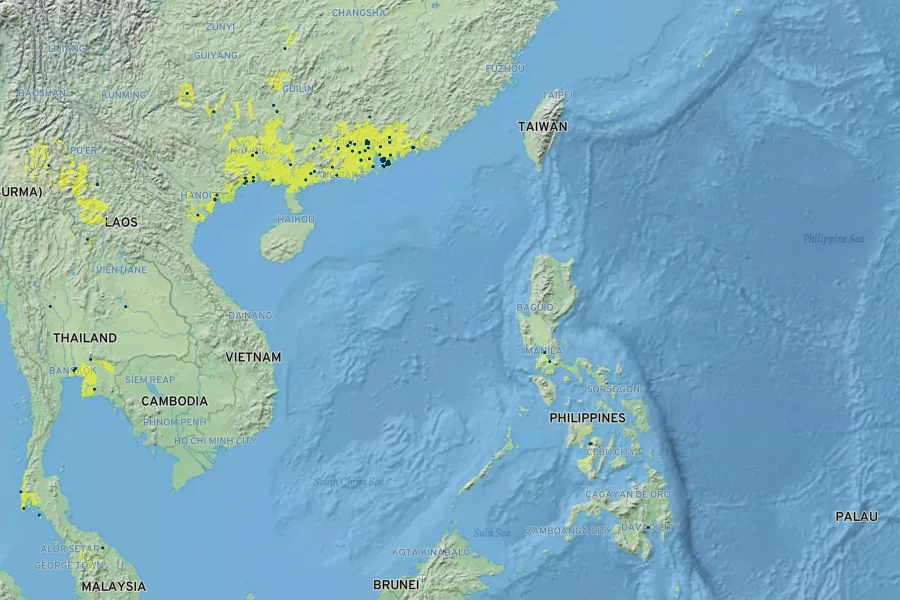 Ixora chinensis Native Range